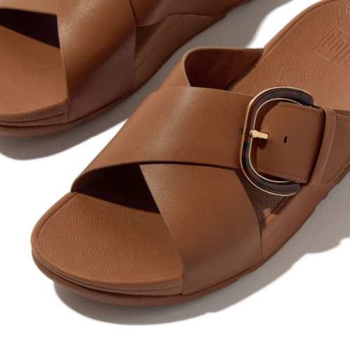 Fit Flop Lulu Resin Buckle Cross Slides פיט פלופ לולו אבזם קרוס חום