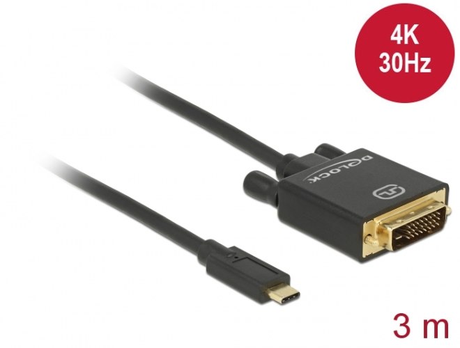 כבל מסך Delock Cable USB Type-C Male To DVI 24+1 male 4K 30 Hz 3 m