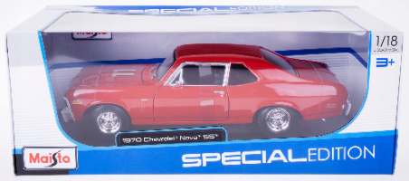 מאיסטו - שברולט נובה  אדום - MAISTO CHEVROLET NOVA  SS 1970  1:18