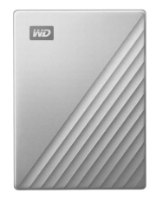 כונן קשיח חיצוני Western Digital My Passport for Mac 4TB – פריט בודד בצבע כסוף עם טקסטורה אלכסונית ולוגו WD USB-C