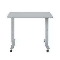 שולחן מתכוונן Keisar Grey – שולחן אפור יחיד בעל משטח ורגליים עם גלגלים המוצג על רקע לבן