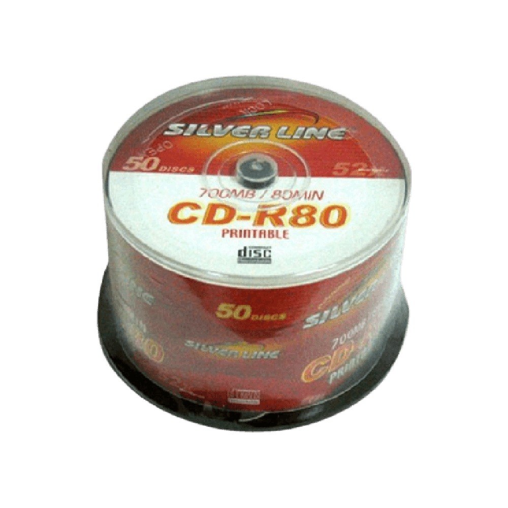 סט של 50 דיסקים Silver Line CAKE50 CD-R80 Cake Printable – ערימת דיסקים Silver Line CD-R80 Printable בספינדל ארוז
