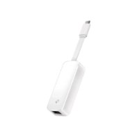 מתאם רשת Tp-Link UE300C Gigabit USB-C – פריט בודד לבן עם חיבור USB-C וכניסת רשת