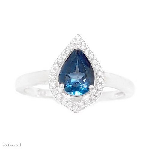 טבעת מכסף משובצת אבן טופז כחול  ואבני זרקון RG9116 | תכשיטי כסף 925 | טבעות כסף