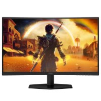 מסך גיימינג קעור Aoc C27G42E 180Hz – HDMI מסך גיימינג שחור קעור אחד מציג סצנת משחק צבעונית של דמות בעיר מדברית