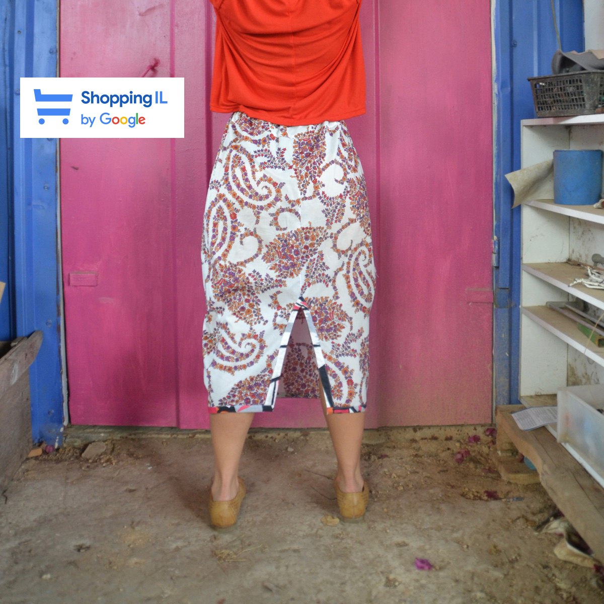 חצאית ארוכה מדגם אילה עם הדפס פרחים סבנטיז - אחרונות במלאי במידה 14