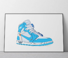 "Jordan High OG" הדפס על בד קנבס של נעל נייקי בגווני תכלת - איור דיגיטאלי אופנתי בסגנון פופ ארט