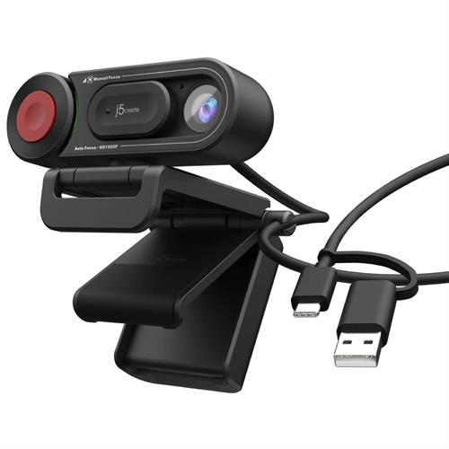 מצלמת רשת j5create FHD עם מתג Auto/Manual Focus וחיבור USB-C/A