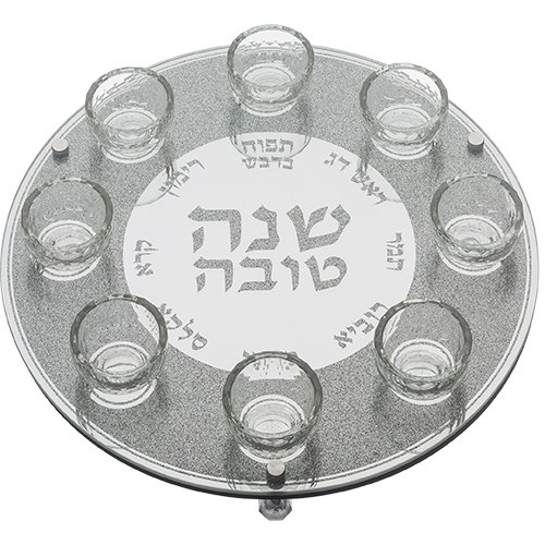 צלחת מהודרת לראש השנה זכוכית וקריסטל 40 ס"מ