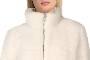 LEVI'S Womens Breanna Ivory Puffer Sherpa Jacket Coat Size L