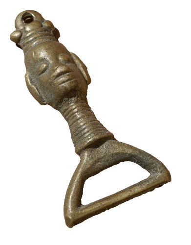 פותחן בקבוקים וינטאג', עשוי פליז בדמות ראש אישה אפריקאית