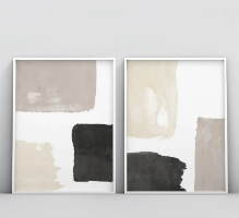 "Tres Tonos" זוג תמונות קנבס בסגנון אבסטרקט מינימאליסטי בצבע אבן אפור ושחור על רקע לבן - מוכן לתליה