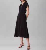 CALVIN KLEIN Women's Dress Sz 12 Satin V-Neck Midi Black