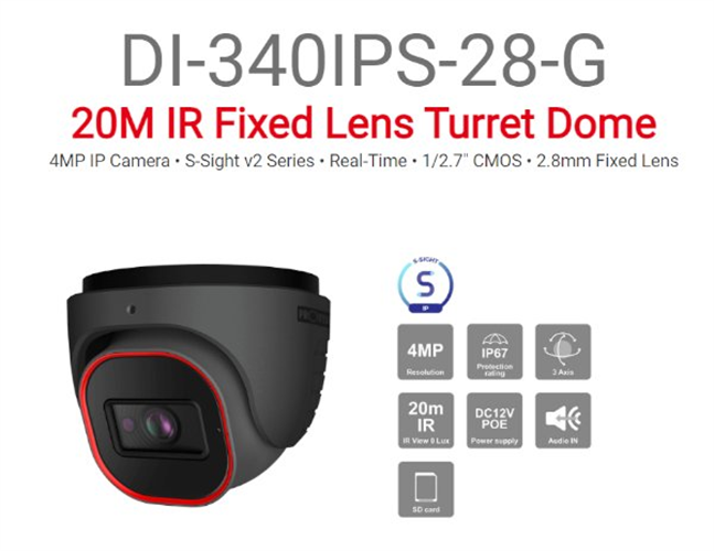 מצלמת כיפה Provision DI-340IPS-28-G 4MP IP 2.8MM FIXED Grey