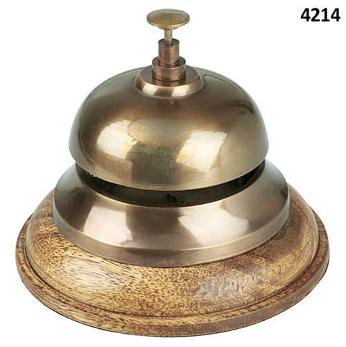 פעמון נחושת לשולחן המנהל על בסיס עץ בקוטר 12.5 ס"מ דגם 4214