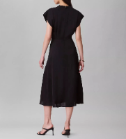 CALVIN KLEIN Women's Dress Sz 10 Satin V-Neck Midi Black