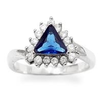 טבעת כסף משובצת אבן זרקון כחולה בצורת משולש וזרקונים קטנים RG5645 | תכשיטי כסף 925 | טבעות כסף