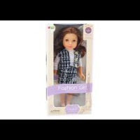 בובה גודל 45 ס''מ בגדים אלגנטיים  משובץ שיער חום - GIRL DOLL