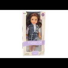 בובה גודל 45 ס''מ בגדים אלגנטיים  משובץ שיער חום - GIRL DOLL