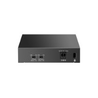 מתג שולחני TP-Link 5 Port Gigabit with 4-Port PoE+ LS105GP – גב המתג מציג כניסת מתח בוררים וחריץ נעילה
