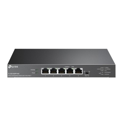 מתג שולחני TP-Link TL-SG105PP-M2 עם 5 יציאות 2.5G ו-4 יציאות PoE++