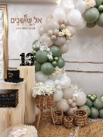 עיצוב חישוק בלונים לבר מצווה, הזמנה טלפונית בלבד. צבעים קרם ירוק ולבן