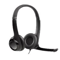 אוזניות Logitech H390 USB Retail – פריט בודד של אוזניות שחורות עם מיקרופון גלוי על רקע לבן