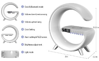מנורת לילה RGB מרהיבה בצורת G (כוללת רמקול, טעינה אלחוטית מהירה ושעון מעורר)
