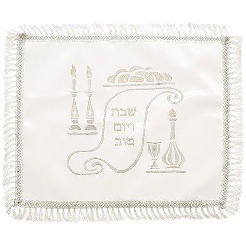 כיסוי חלה סאטן עם רקמה בהירה
