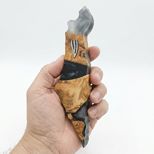 "Land of Israel" Mezuzah Case – Olive Wood & Turquoise Epoxy
