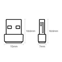 מתאם רשת אלחוטי Tp-Link USB Archer T600U Nano AC600 – מתאם ה-USB ממבטי חזית וצד מציג את מידותיו במילימטרים