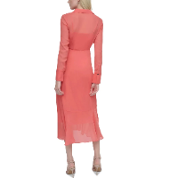 DKNY Women's Dress Sz 12 Collared V-Neck Long-Sleeve Chiffon Pink