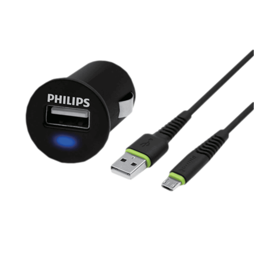 מטען רכב קומפקטי PHILIPS 2.1A + כבל Micro USB