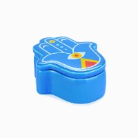 נר בקופסת קרמיקה חמסה צבעונית Lucky Hand – כחול - מארז לא מושלם