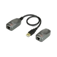 כבל מאריך Aten UCE260 60M USB 2.0 CAT5 Extender – שני מאריכי USB אפורים עם חיבורי RJ45 אחד מחובר לכבל USB