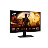 מסך 27 אינץ' Aoc Q27G42ZE – שם המוצר המלא מסך שחור בודד מציג סצנת משחק עם תכונות Fast IPS ו-240Hz