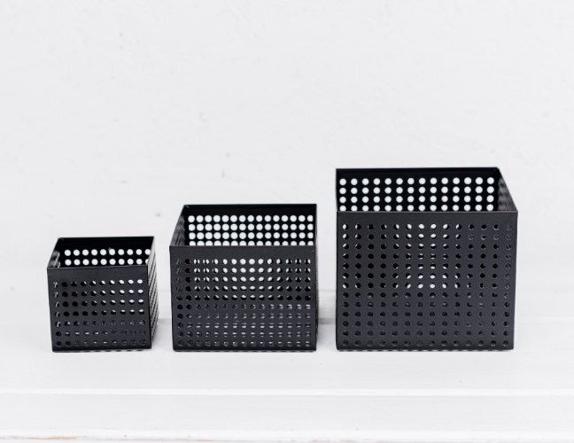 סט של 3 קופסה פתוחה / כלי ממתכת מרובע - שחור