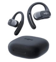 אוזניות אלחוטיות צבע שחור Shokz OpenFit Air – זוג אוזניות כהות עם וו אוזן ונרתיק טעינה סגור עמיד למים