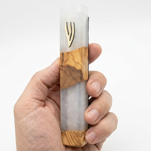 Designer Mezuzah Case 15 cm – White and Olive Wood