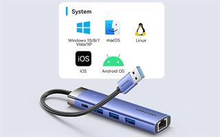 מתאם Vention USB-A to 3xUSB-A LAN 1Gbps USB-C HUB