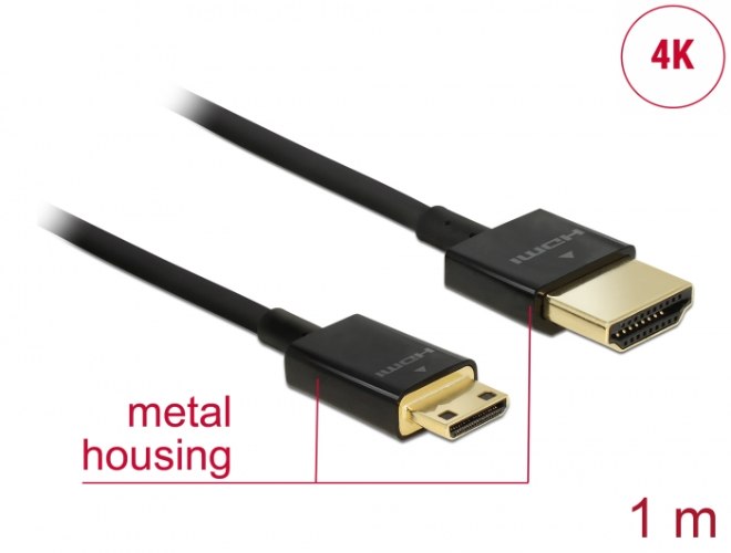כבל מסך Delock Slim Cable High Speed HDMI Ethernet HDMI To Mini HDMI 3D 4K 1 m