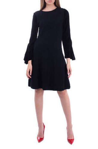 EMPORIO ARMANI Knitted A-Line Dress Wool Blend Ruffle Size S
