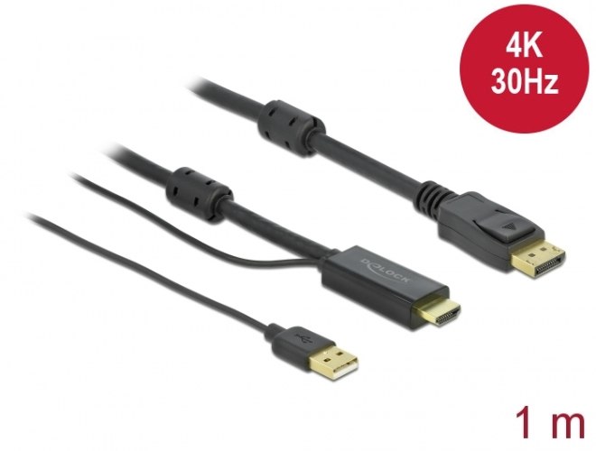 כבל מסך Delock HDMI to DisplayPort 1.2 Cable 4K 30 Hz 1 m
