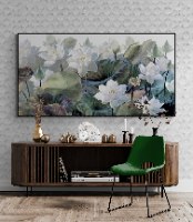 "לוטוסים לבנים" תמונת קנבס גדולה לסלון מודרני בעיצוב ובצבעוניות מיוחדת במינה | ממוסגרת ומוכנה לתליה