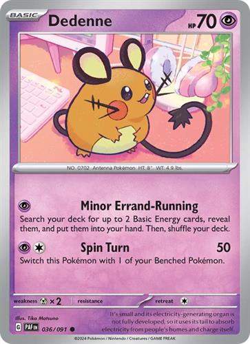 קלף בודד single פוקימון - dedenne - Paldean Fates - 036/091
