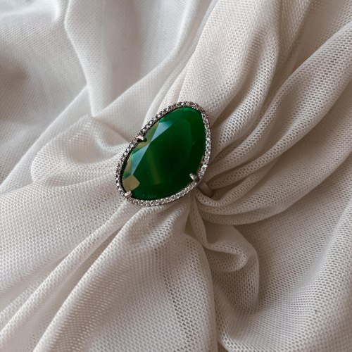 טבעת גלקטיק גדולה-  כסף ירוק