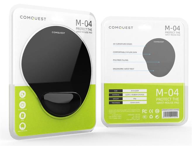 משטח עכבר מקצועי עם תושבת גל (בצבע שחור) ComQuest M-04