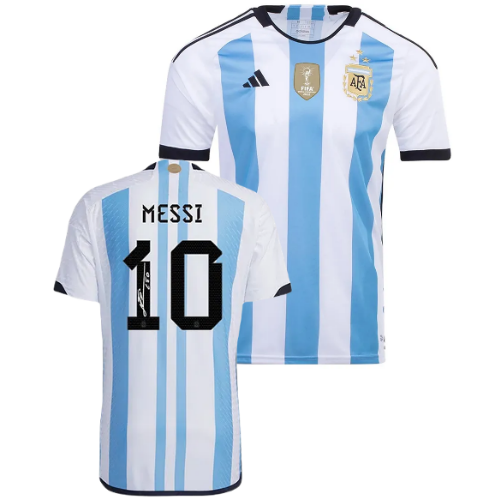 חולצת משחק ארגנטינה בית מונדיאל 2022 - הדפס חתימה של מסי