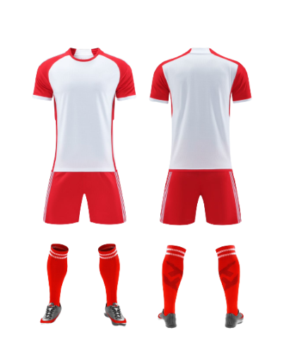 תלבושת כדורגל אדום לבן דמוי באיירן מינכן  (לוגו+ספונסר שלכם)