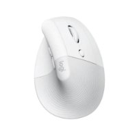 עכבר צבע לבן אפור Logitech Lift Vertical Ergonomic Mouse – Bluetooth פריט בודד של עכבר אנכי ארגונומי לבן ואפור מוצג על רקע